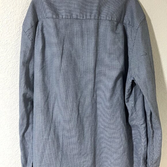 Vince Camuto Mens Shirt Long Sleeve Blue Gray Jacquard Weave Concealed Button XL - Picture 2 of 6